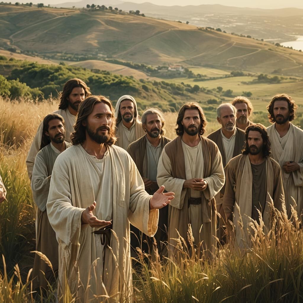 Jesus Teaching Disciples in Golden Hour Light