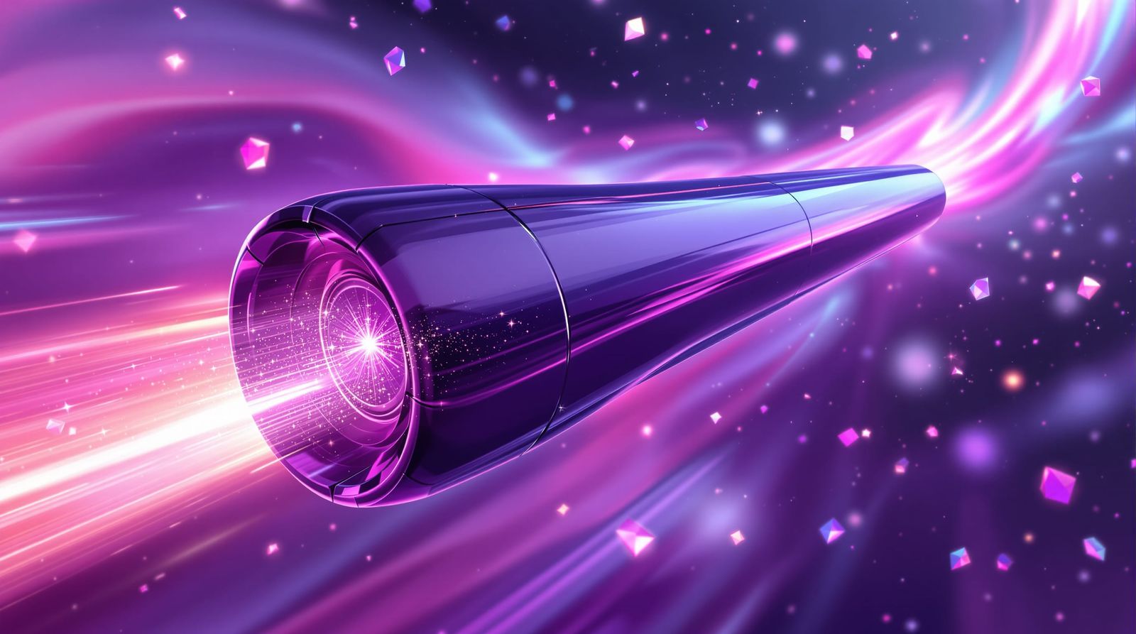 Sleek Purple Glass Starship in Pastel Nebula