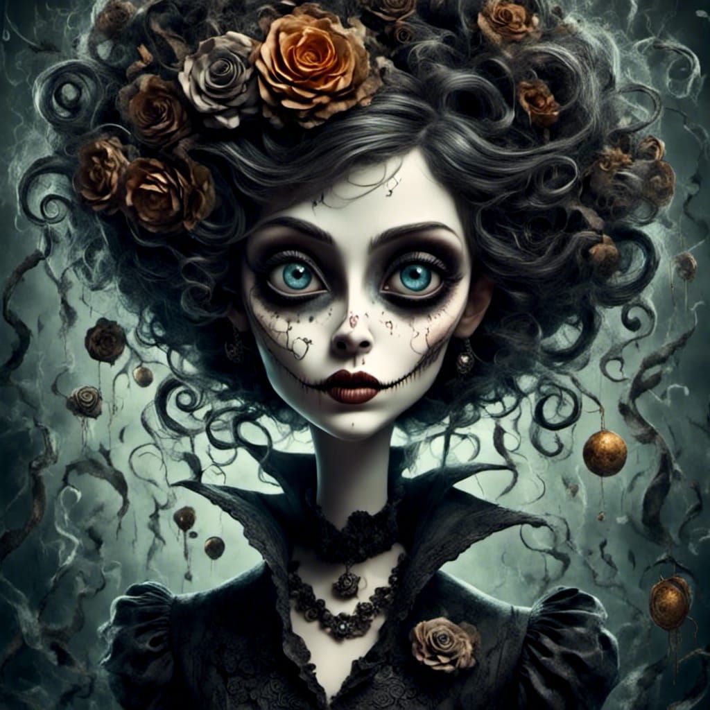 Whimsical Creepy Anime Female in Eerie Nature