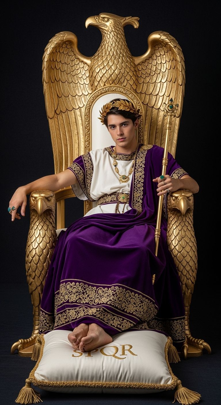 Young Roman Emperor on Gold Eagle Throne