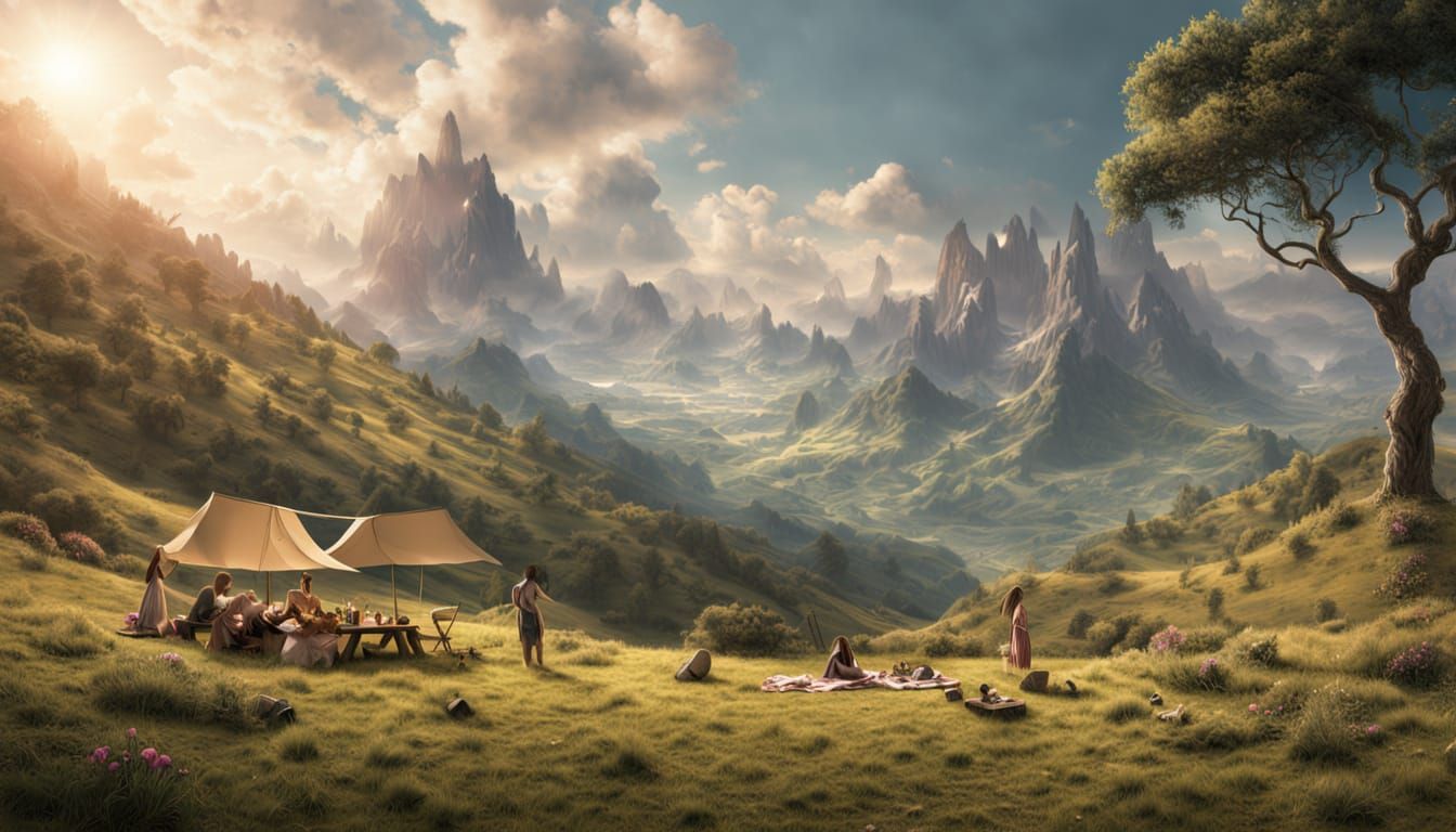 Epic Mountain Meadow Picnic Scene