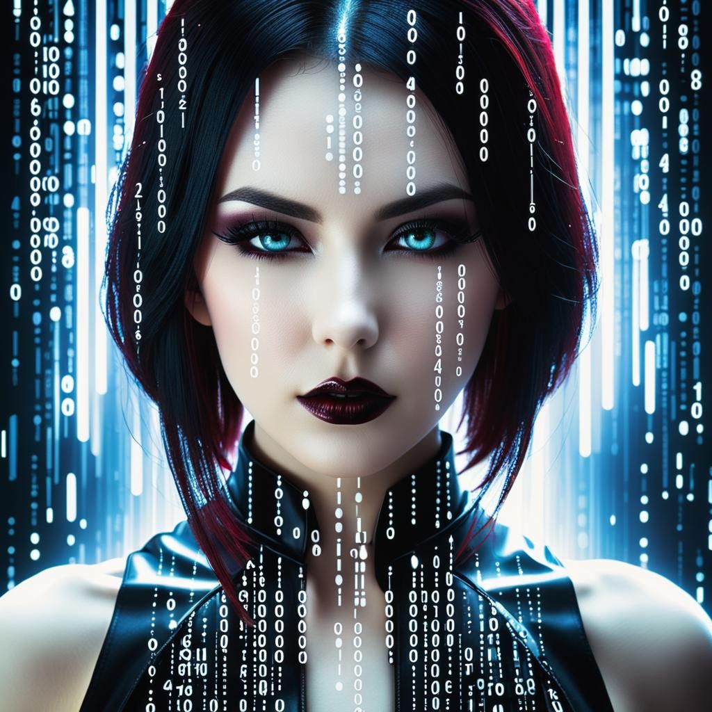 Dark Gothic Heroine in Binary Code Dreamscape