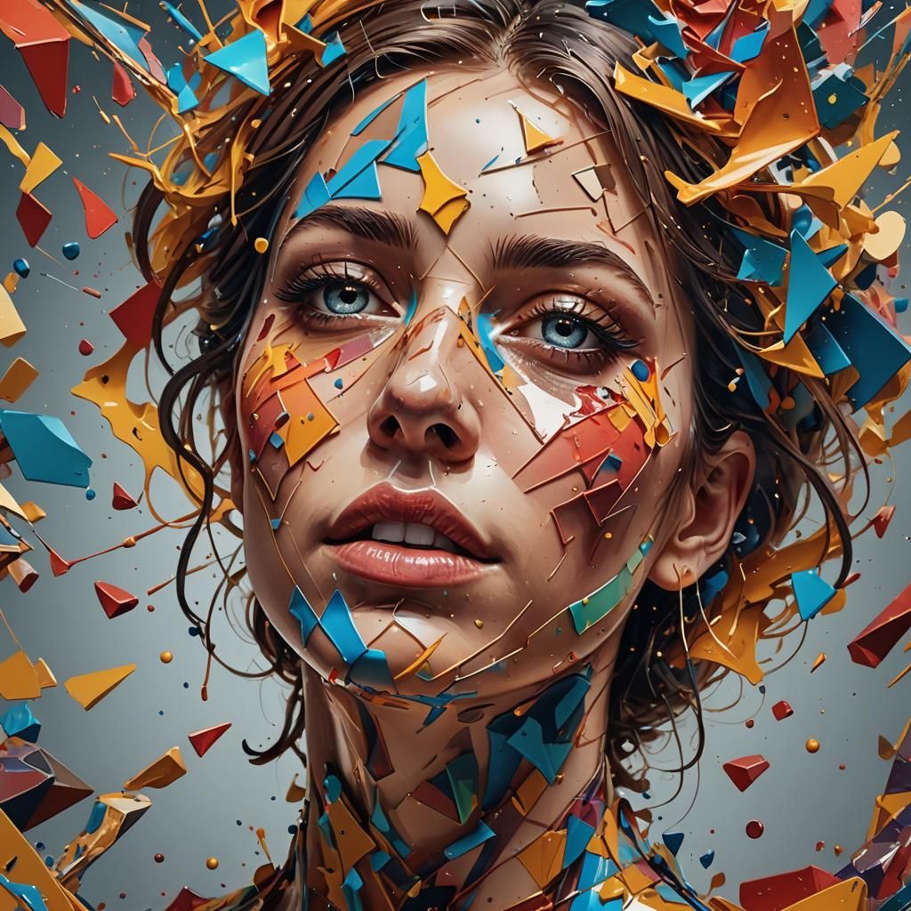 Hyperrealistic Geometric Splash Art Concept