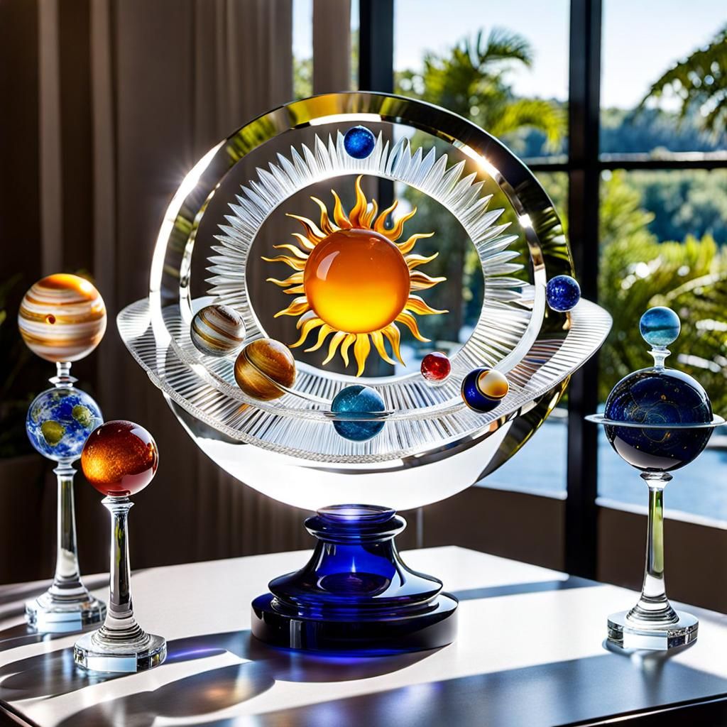 Glass Sculpture of Sun and Planets by Baccarat