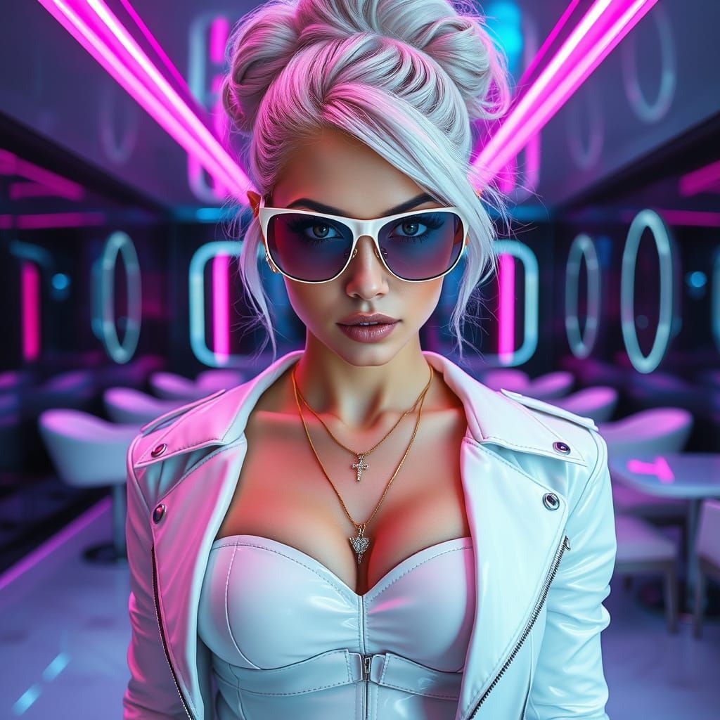 Glamorous Cyberpunk Goddess Locks Eyes