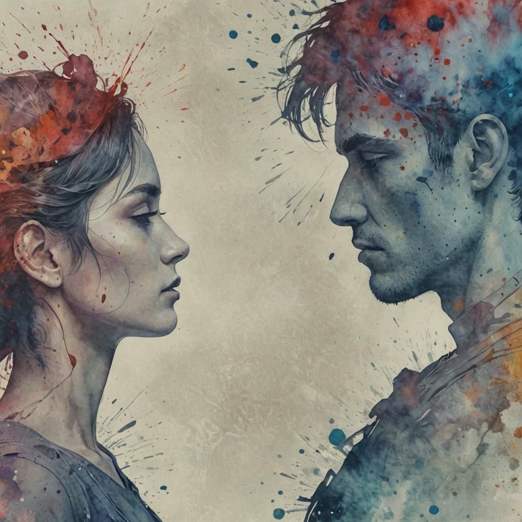 Silhouette with Double Exposure in Watercolor Style