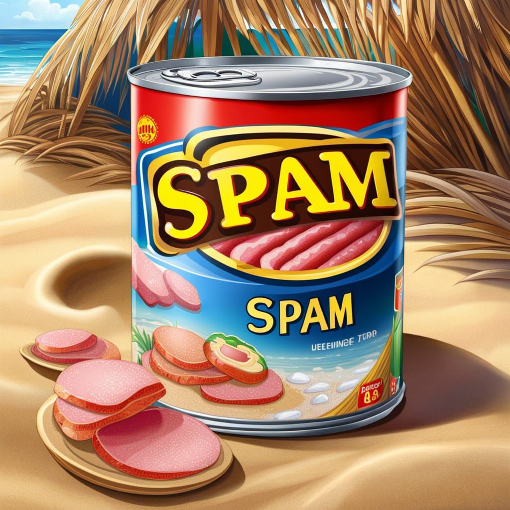 SPAM Can on Beach in Anime Manga Style