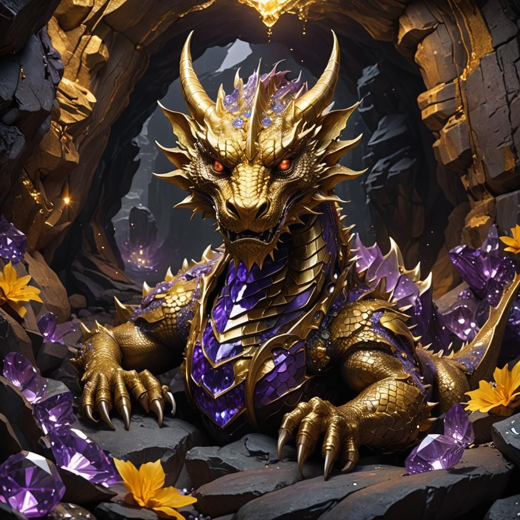 Gold and Diamond Dragon Sleeping in Diamond Cave