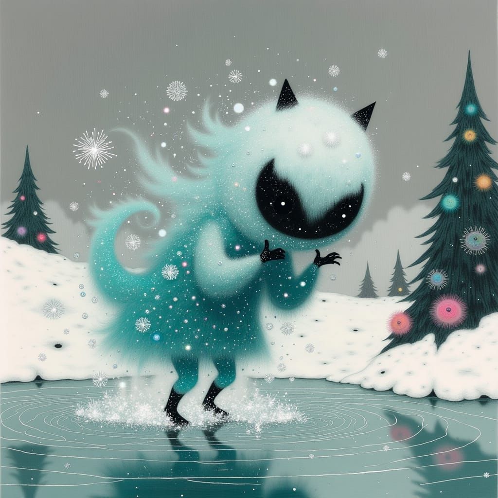 Turquoise Crystal Puppy Leaps into Winter Wonderland