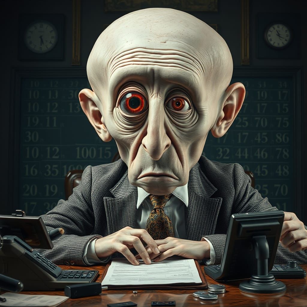 Disturbing Accountant in Surreal Expressionist Art Nouveau