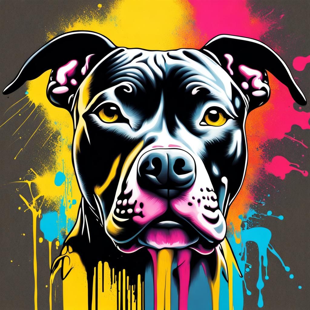 Black Pitbull Terrier in Graffiti Splash Art