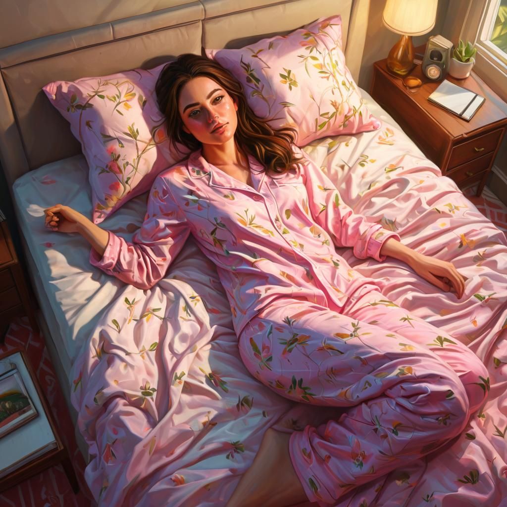 Girl Asleep in Bedroom: Oil Painting Style