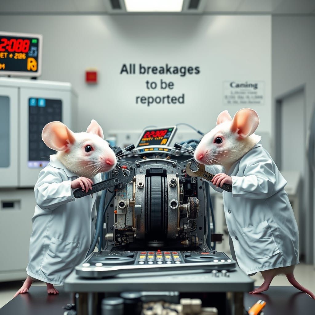 Mice Repairing Lab Equipment with Tools