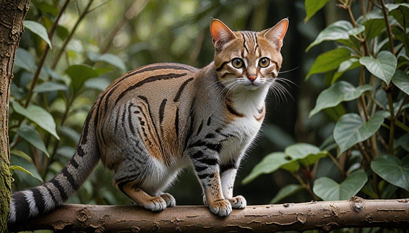 Exotic Rusty-Spotted Cat in Watercolor Style