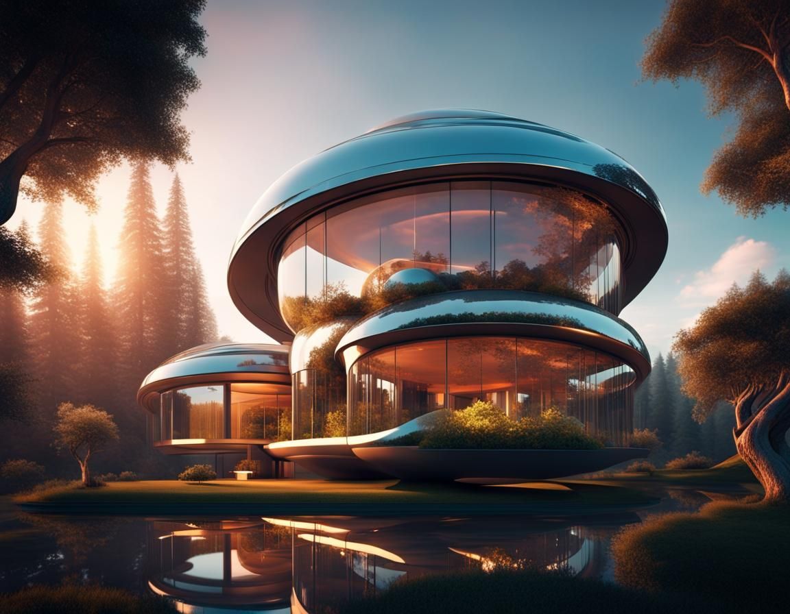 Futuristic Utopian House with Hanging Gardens