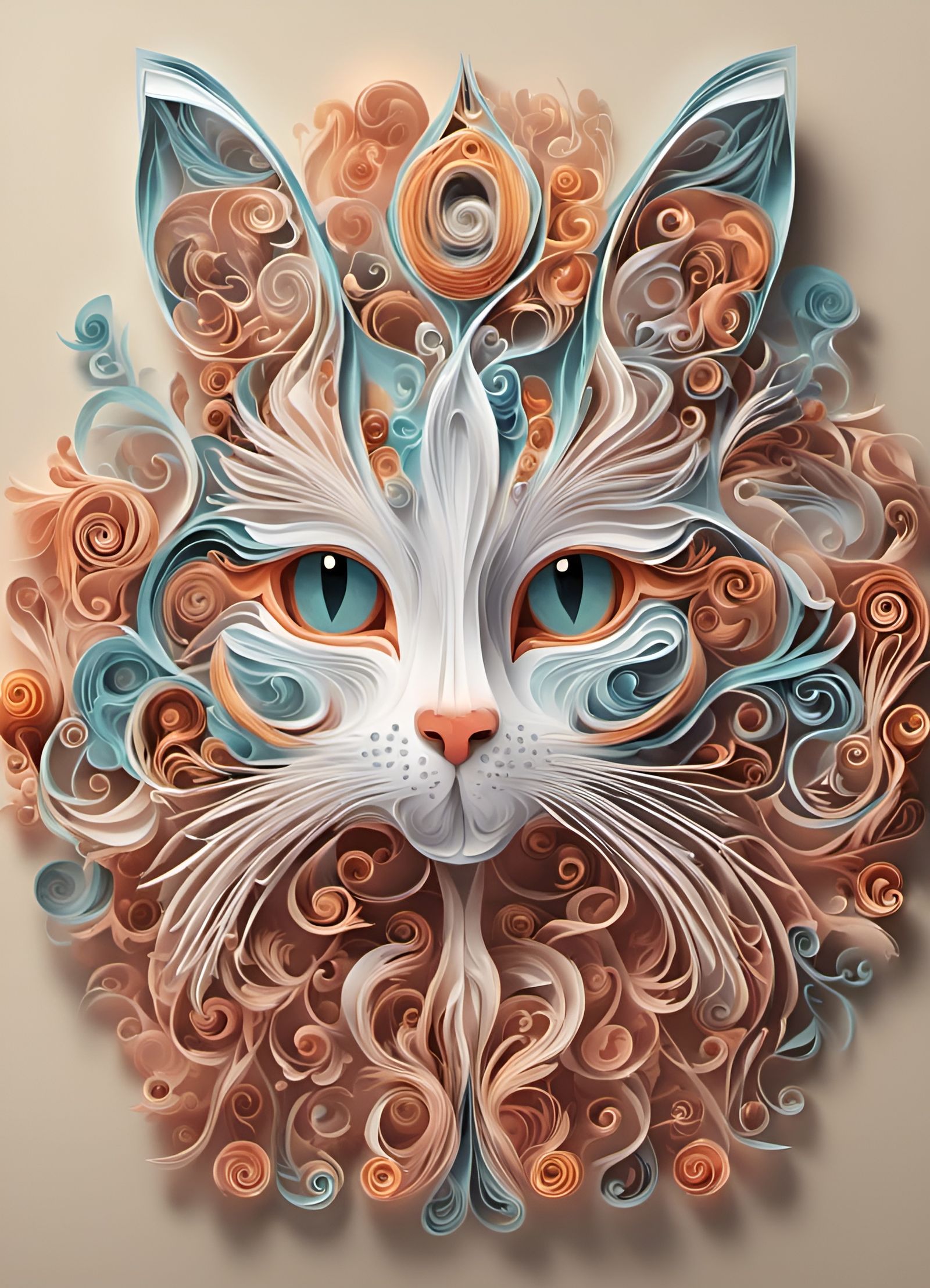 Paper Cat Illustration in Pop Surrealism Style