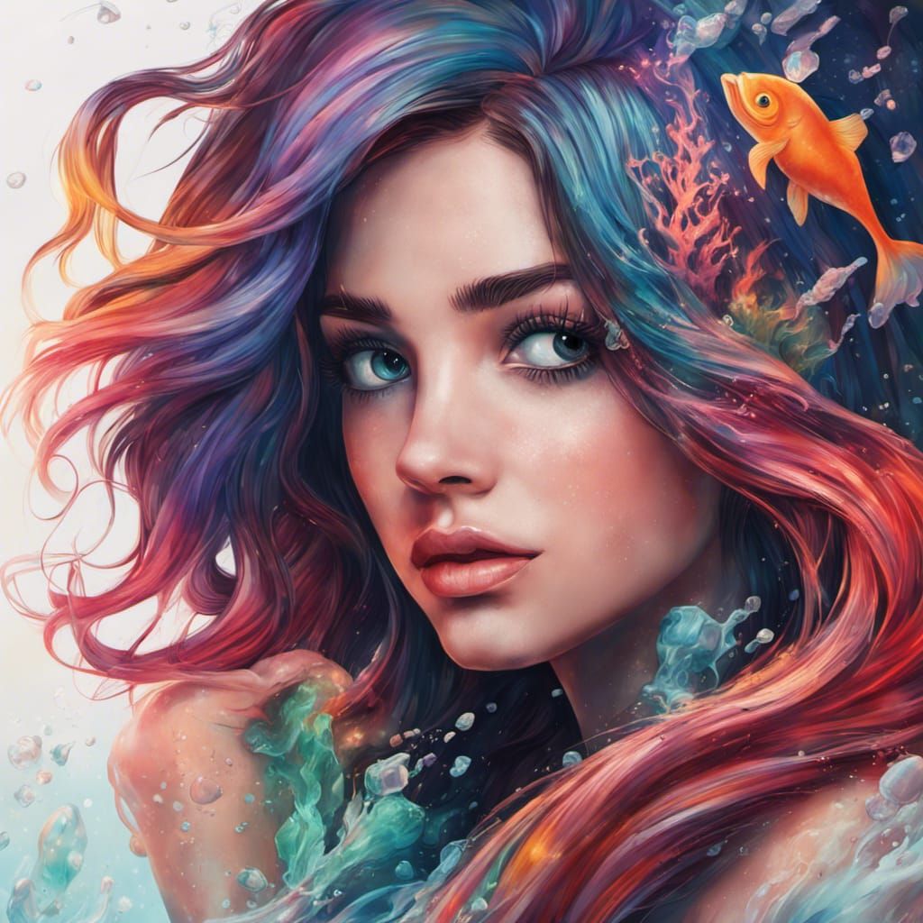 Hyperrealistic Mermaid Splash Art Portrait