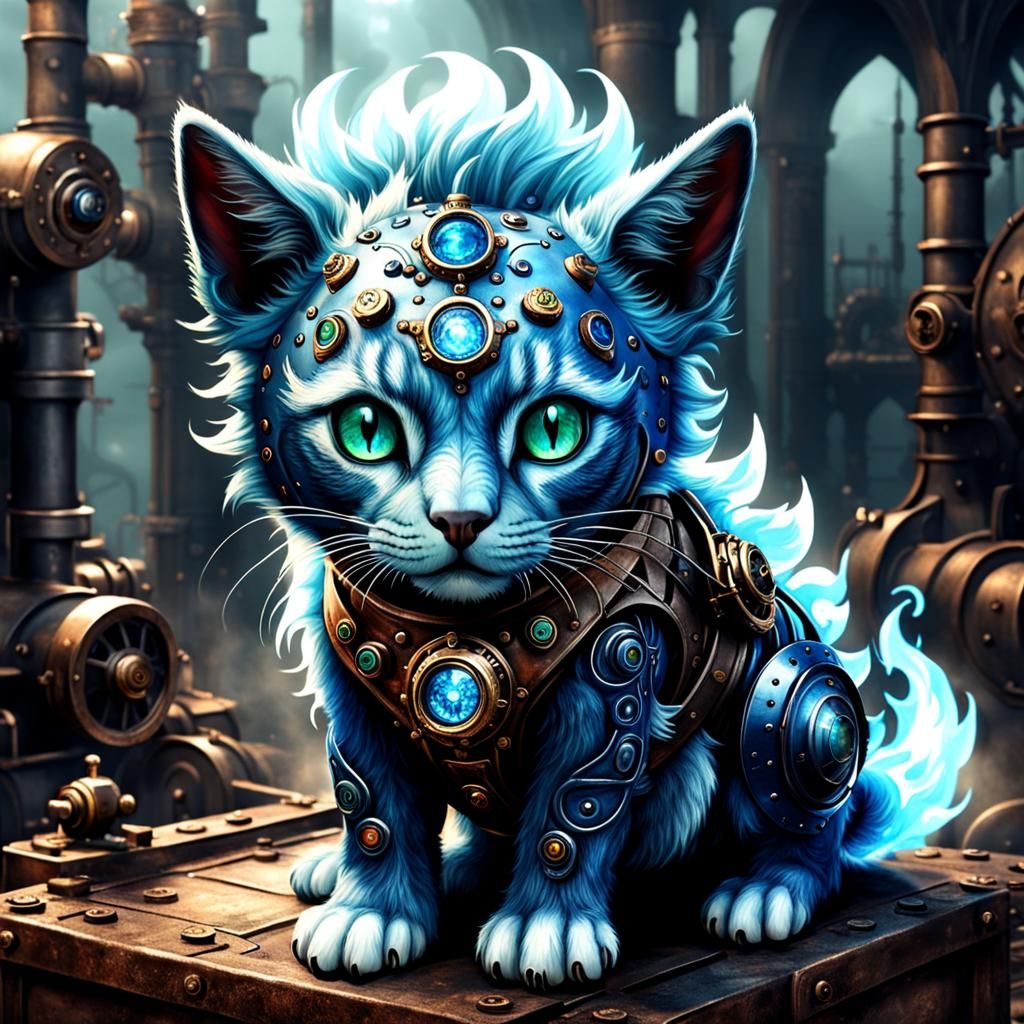 Steampunk Mythical Pet with Emerald Eyes