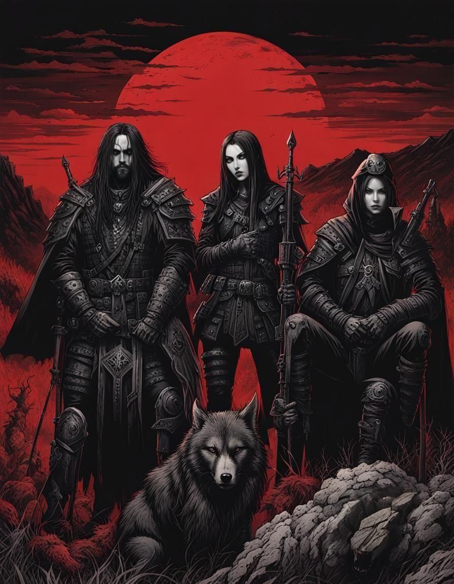 Dark Fantasy Adventurers in Black Metal Art Punk Style
