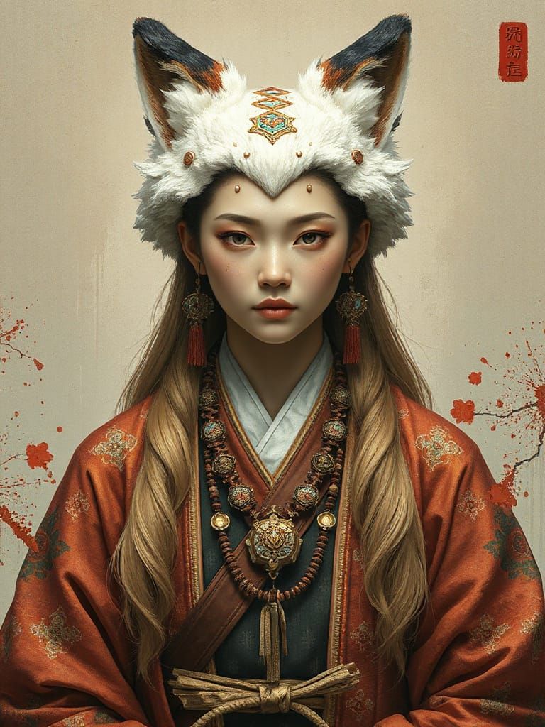 Detailed Portrait of Daji Fox Spirit, Klimt-Inspired