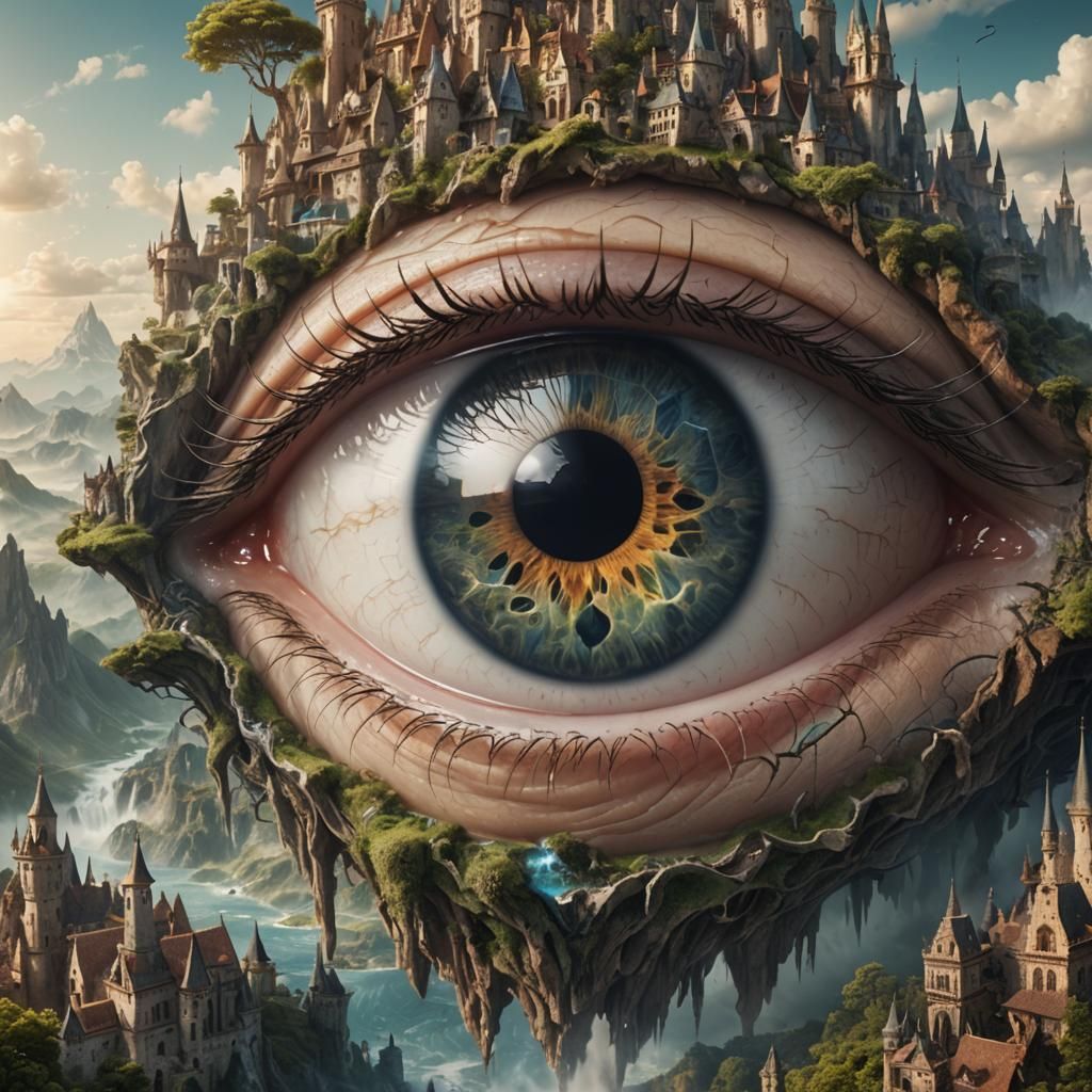 Eye Reflecting a Fantasy World: Detailed Matte Painting