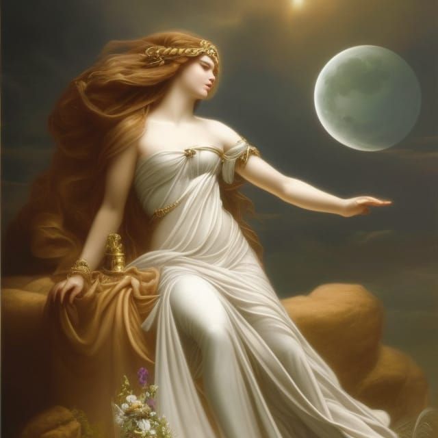 Goddess Selene Portrait in Baroque Romanticism