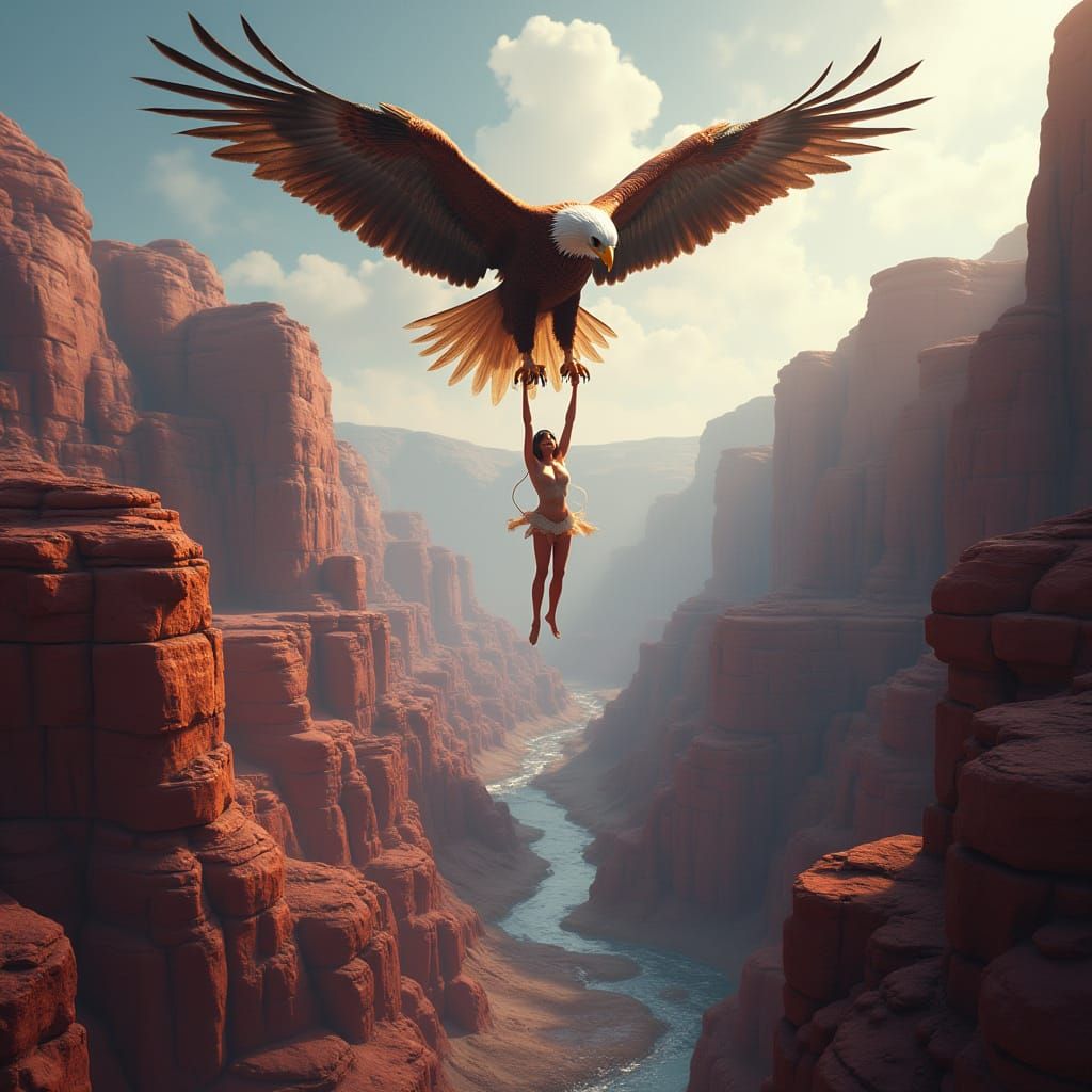 Eagle Soars Over Red Rock Canyons with Spectral Spirits