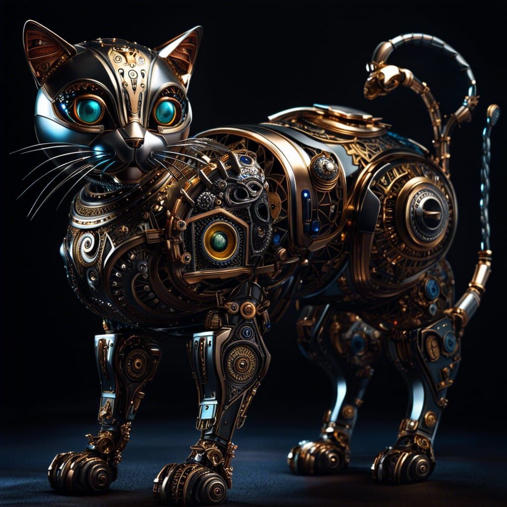Whimsical Robotic Cat Droid in Detailed Matte Style