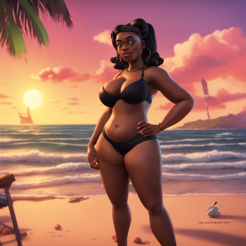 Leshawna on the Beach: Pixar-Style 3D Art