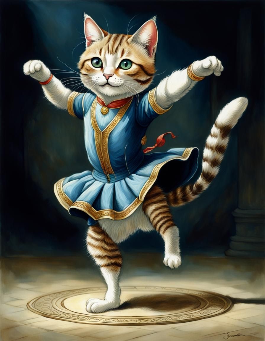 Elegant Cat Gymnast in Dramatic Lighting