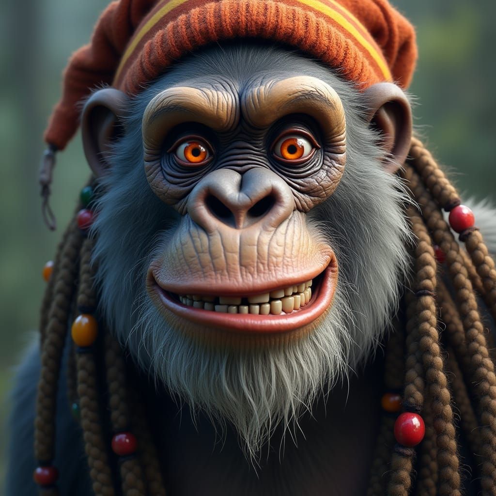 Smiling Gorilla in Reggae Hat: Fantasy Concept Art