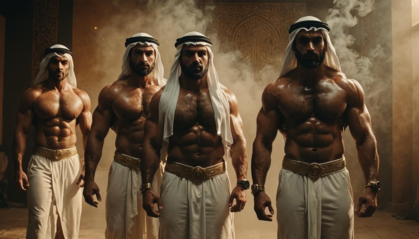 Cinematic Middle Eastern Bodybuilders Demand Obedience