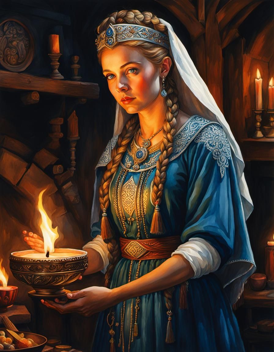 The Slavic goddess Lelya with candlelit in her hand