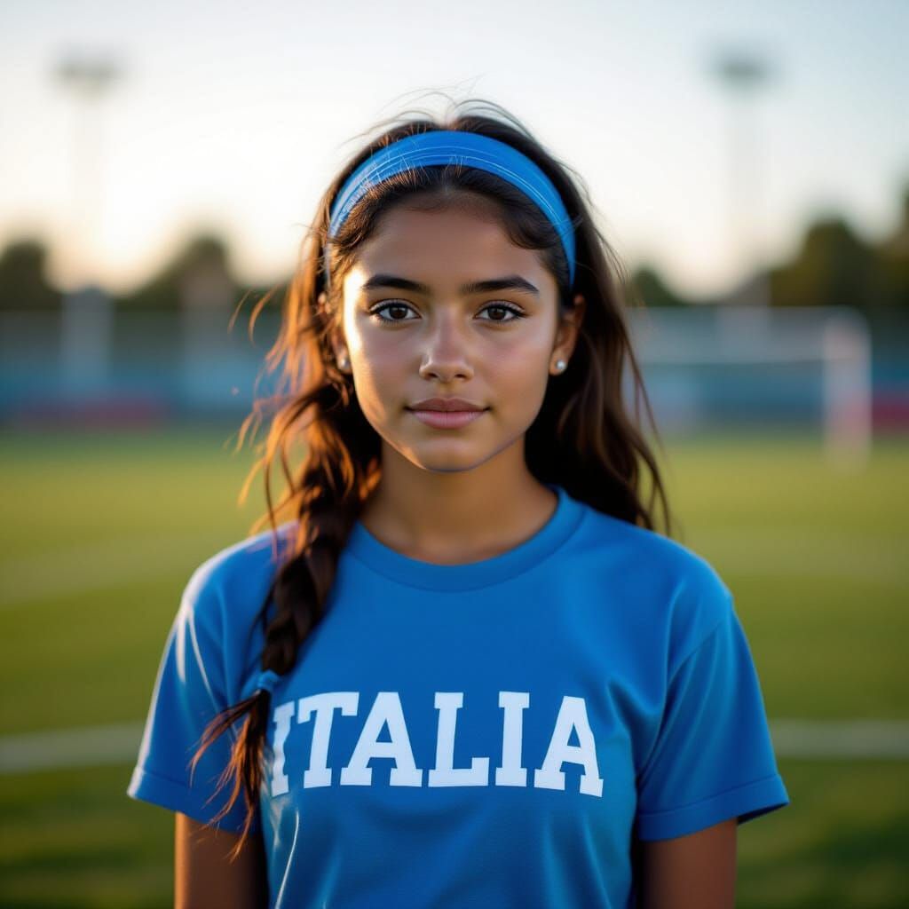 Teenage Girl in Italia T-Shirt on Soccer Field
