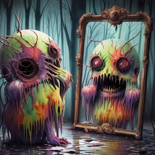 Macabre Glitch Art: Happy Monster, Sad Reflection