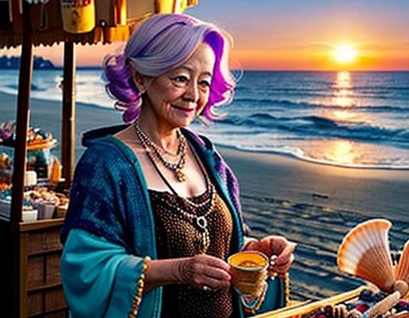 Seashell Craft Booth at Sunset: Cinematic Masterpiece