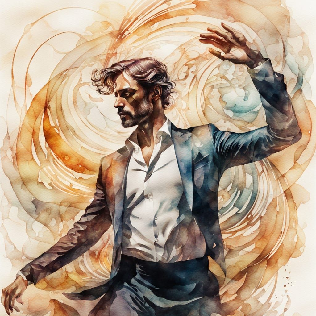Ethereal Man Dancer in Abstract Watercolor Style