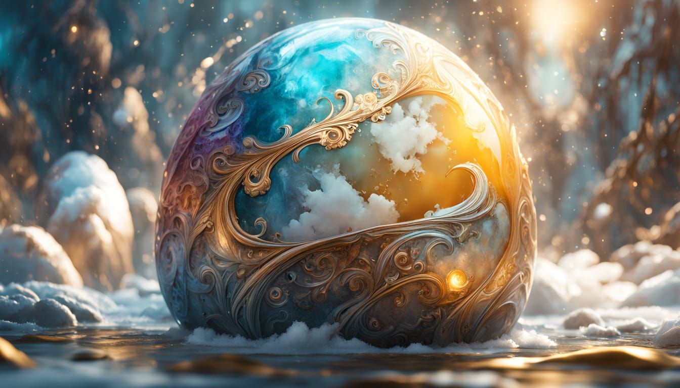 Ethereal Fantasy Egg with Swirling Paint and Crystals