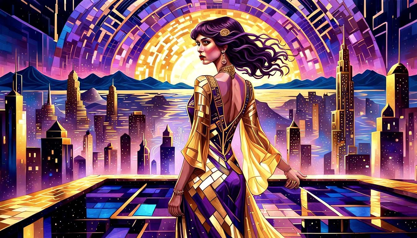 Gustav Klimt in Synthwave Neon Style