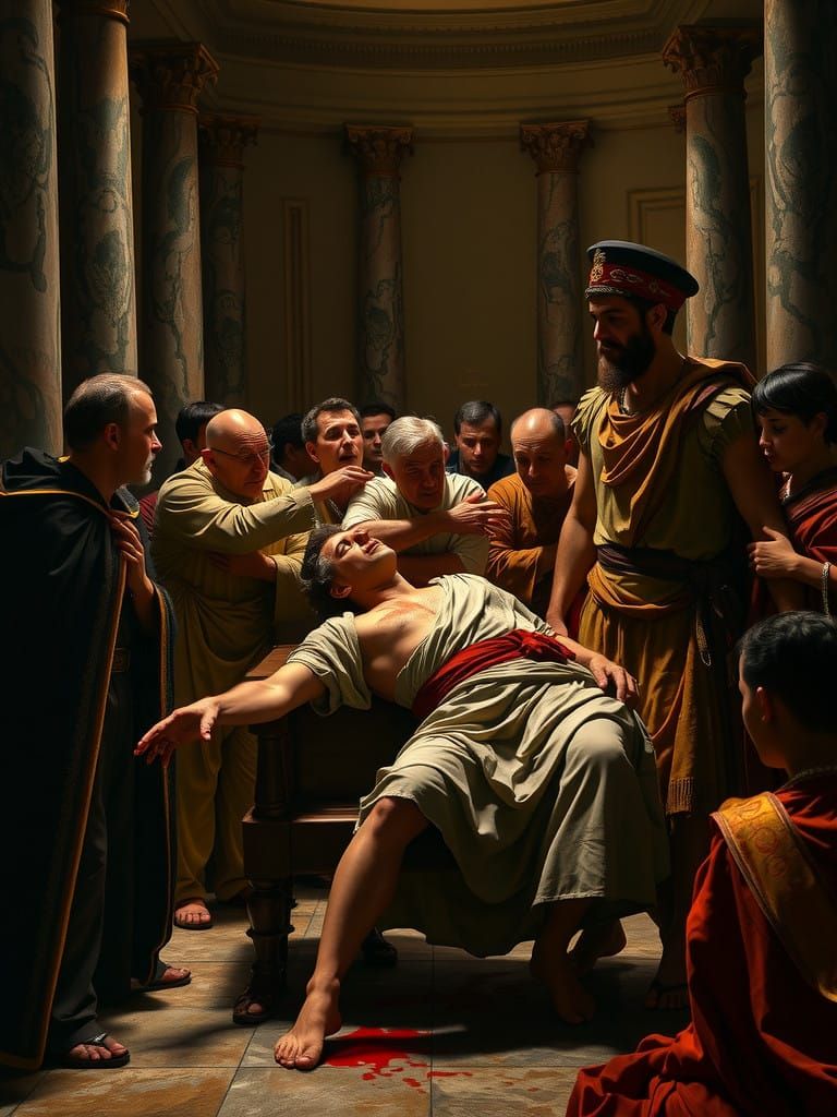 Surreal Renaissance Scene of Julius Caesar's Assassination w...