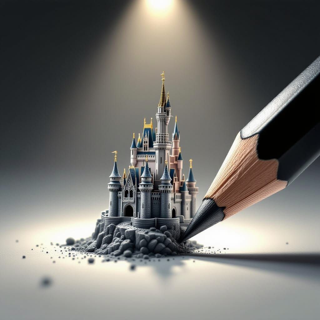 Hyperrealistic Miniature Castle Carved on Pencil Tip