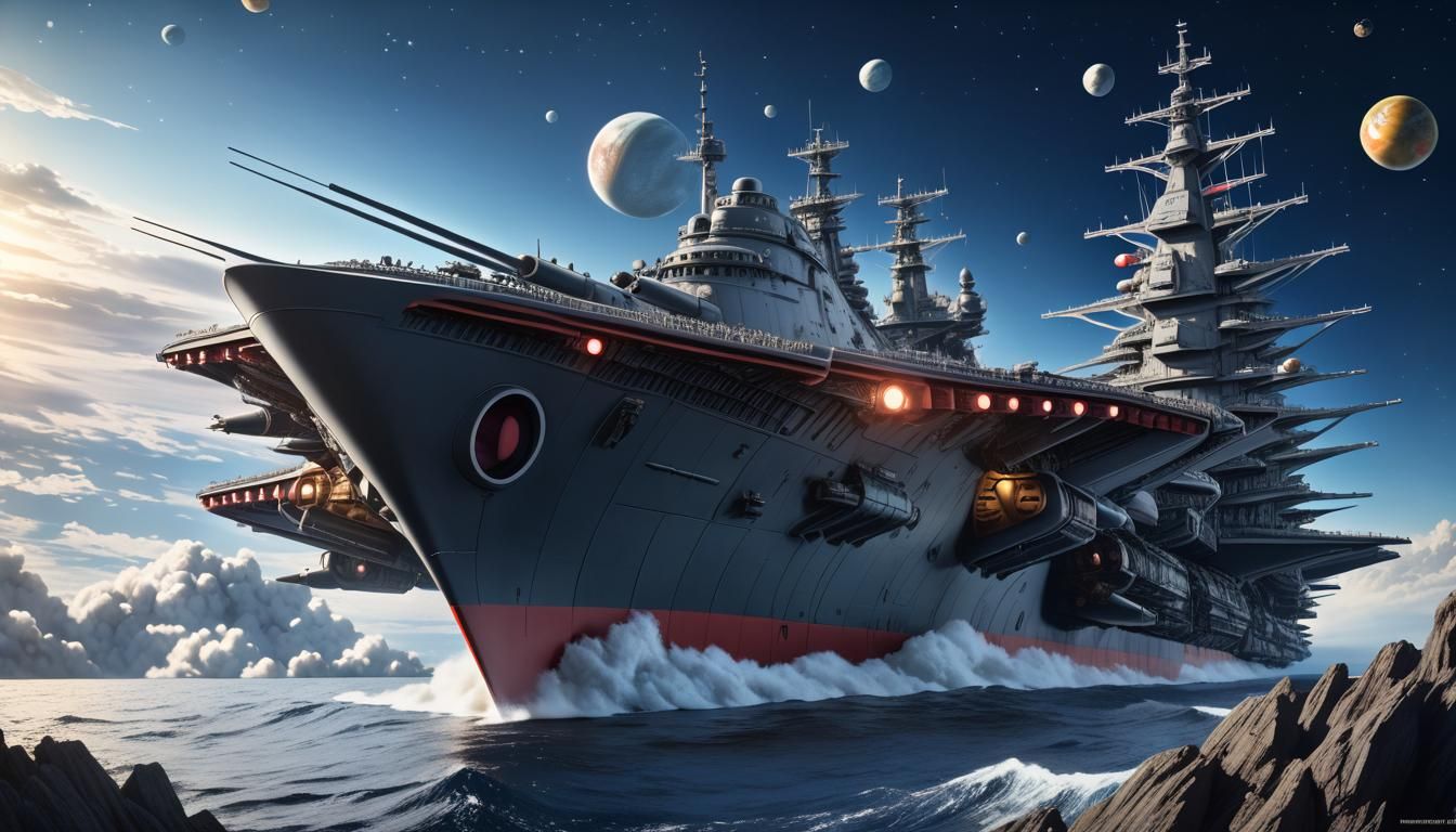 Space Battleship Yamato in Orbit: Cinematic Anime Photograph...