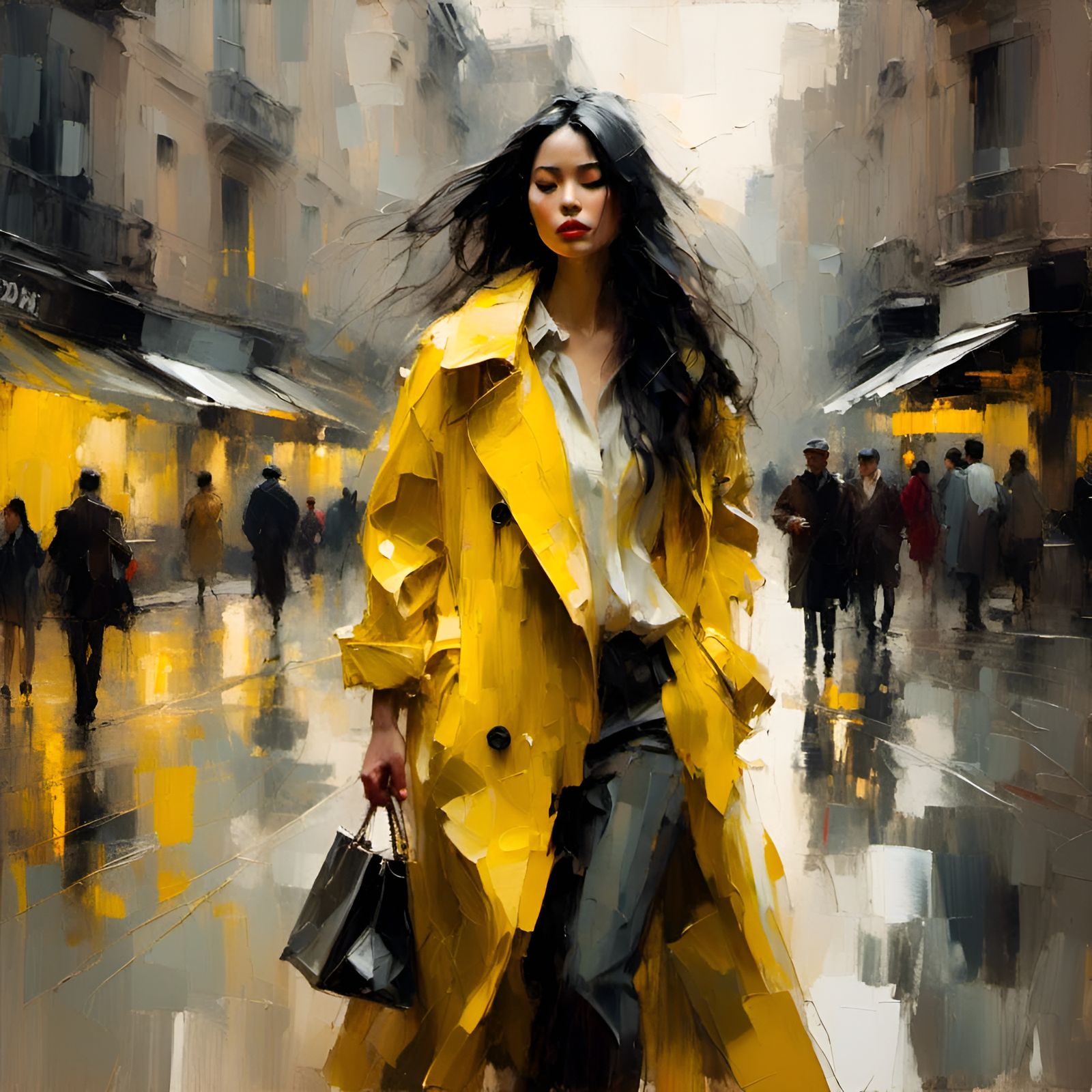 Confident Asian Woman in Modern Abstract Style