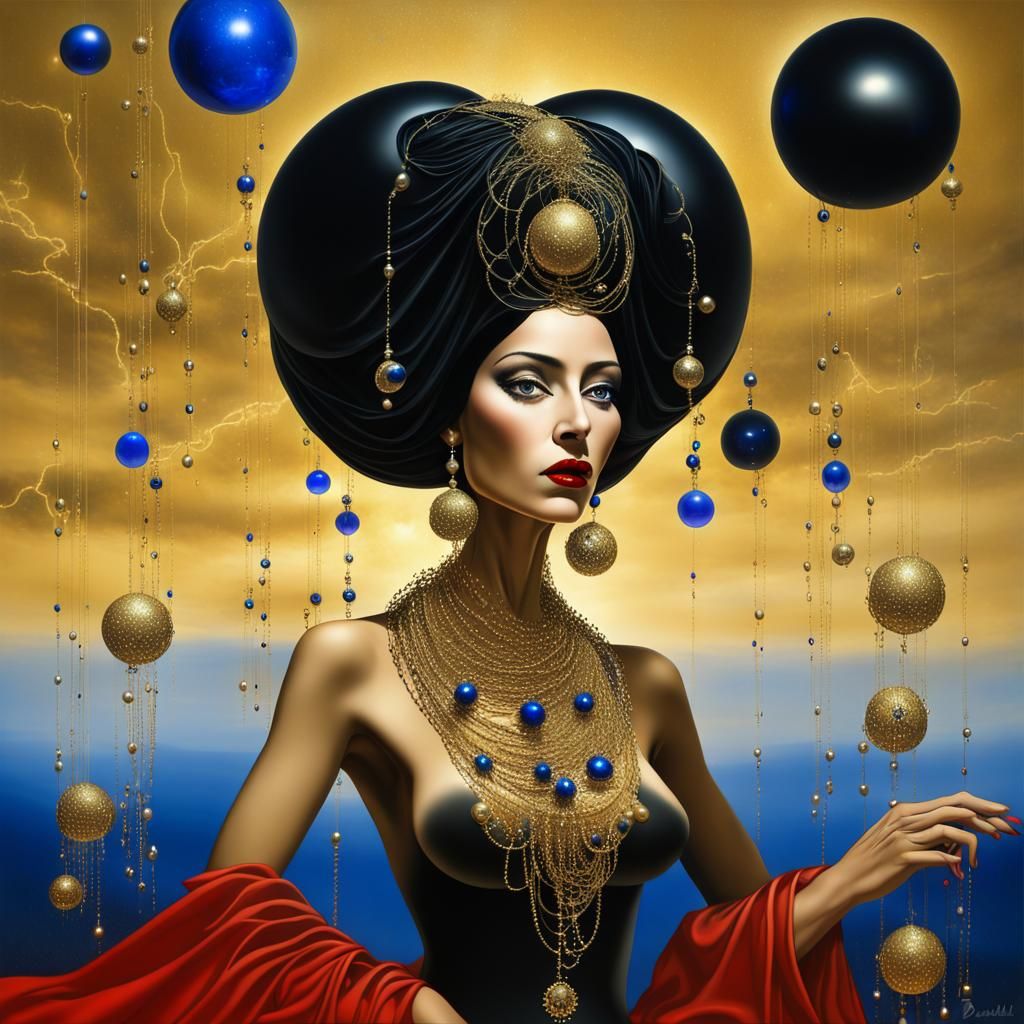 Surreal Celestial Woman with Gold Tendrils