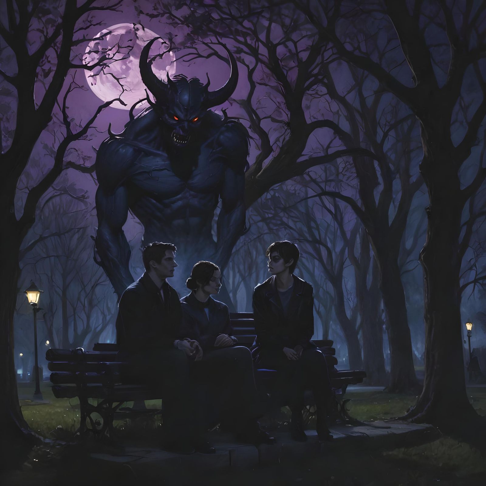 Demonic Watcher in the Night Park