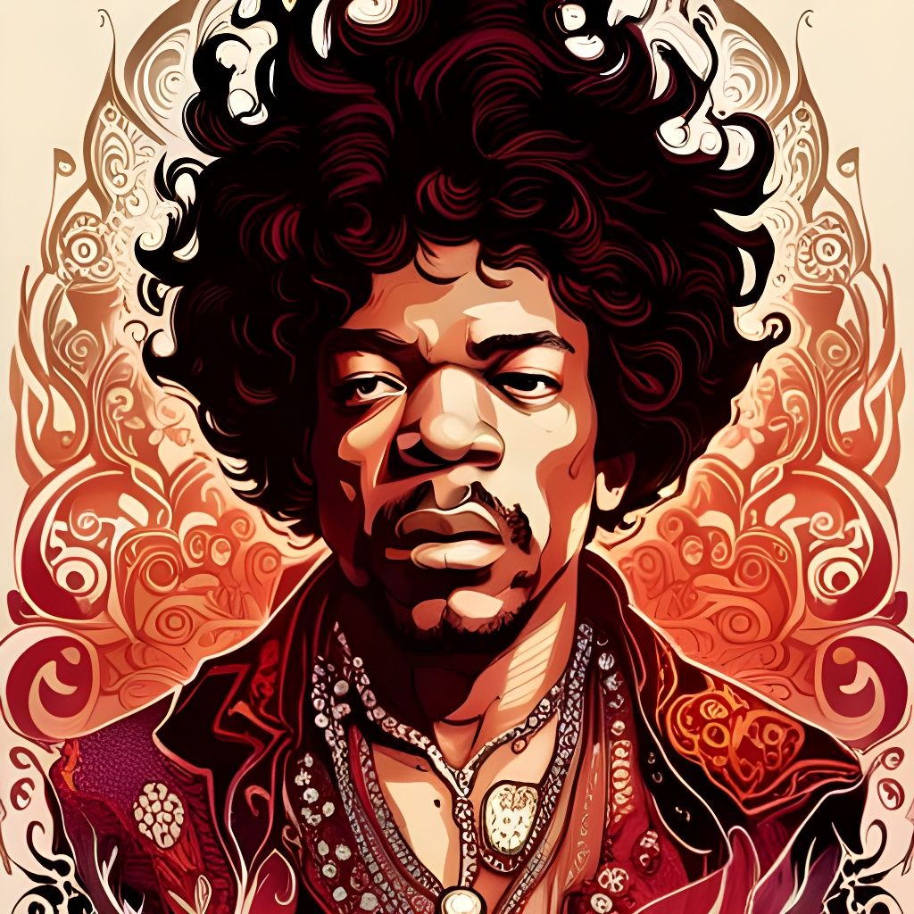 Jimi Hendrix Portrait with Organic Details as Digital Art