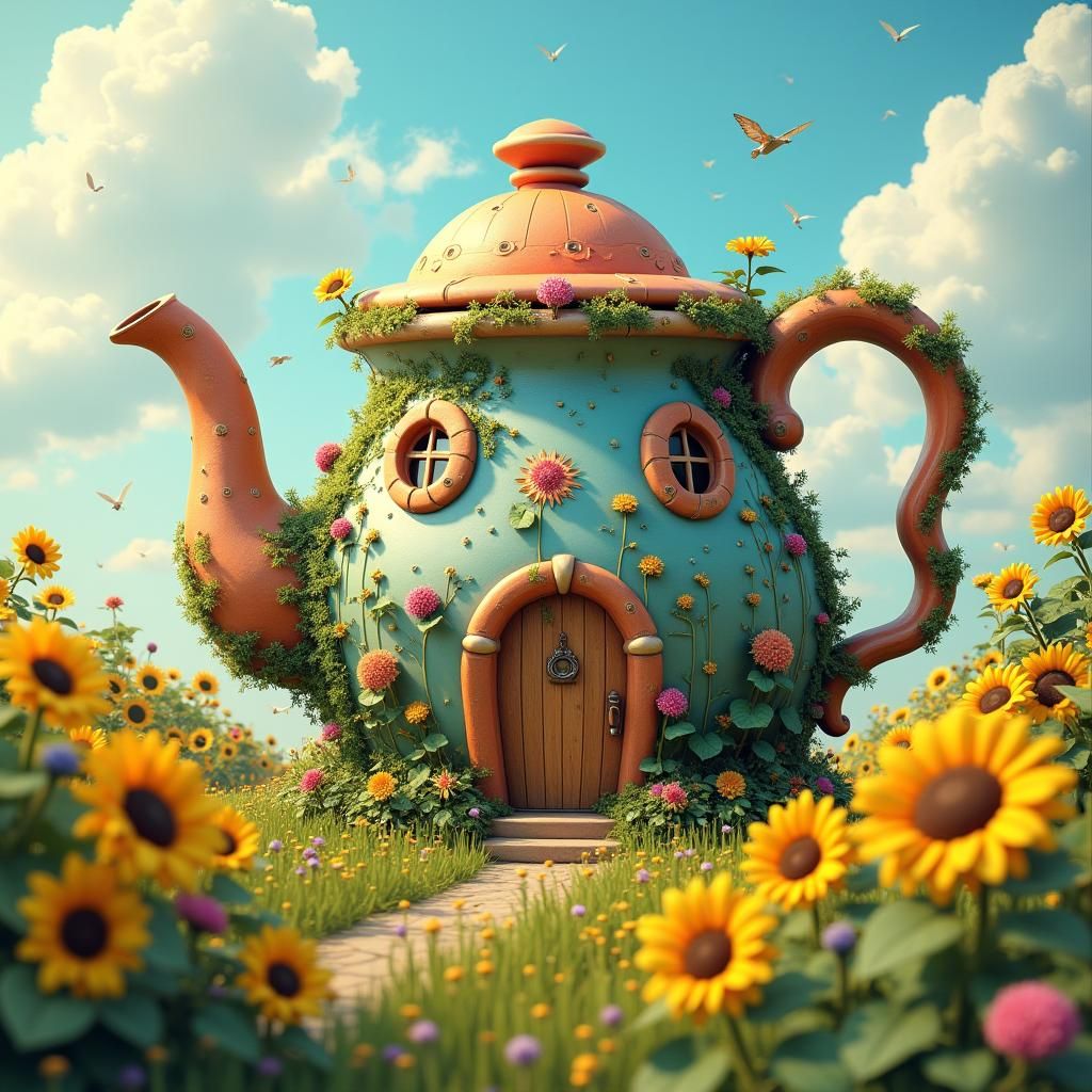 Whimsical Teapot House in Lush Meadow