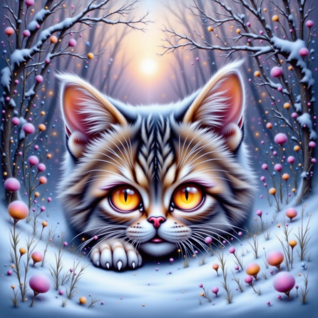 Cat Enjoying a Snowy Landscape