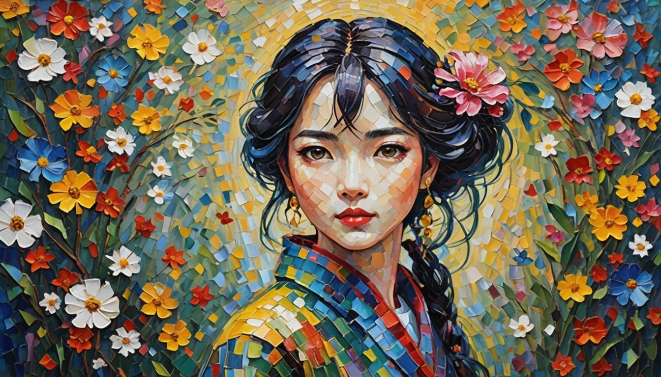 Expressive Oil Painting of Girl in Neo-Impressionist Style