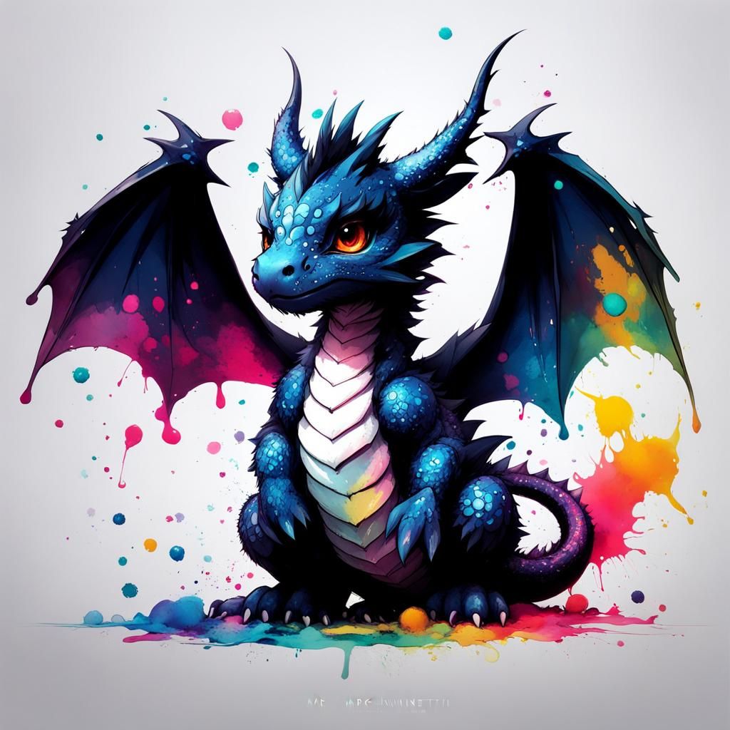 Colorful Ink Dragon Chibi Art, Studio Photo